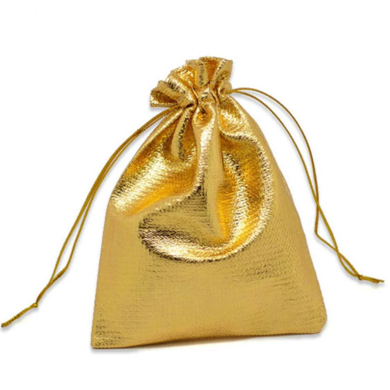 50Pcs/lot 7x9cm 9x12cm Gold Color Fabric Bags Organza Drawstring Jewelry Packaging Gift Wedding Candy Pouches Wholesale | Украшения и