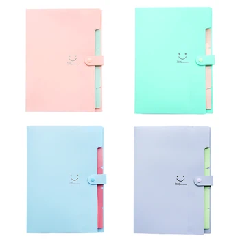 

5 Pockets Plastic Expanding File Folders A4 Letter Size Snap Closure Accordion Folder Paper Document Organizer Set (Pink)