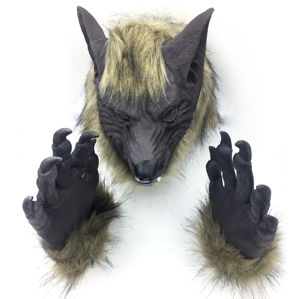 

1pc Creepy Full Face Wolf Latex Mask Wolf Claws Theater Prank Prop Crazy Animal Masks Halloween Party Costume Unisex Novelty B4