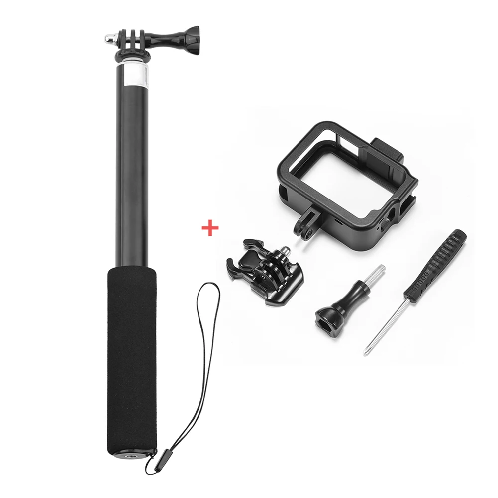 Алюминиевый сплав защитный корпус рамка чехол+ удлинитель для Gopro Hero 8 GK99 - Цвет: Black
