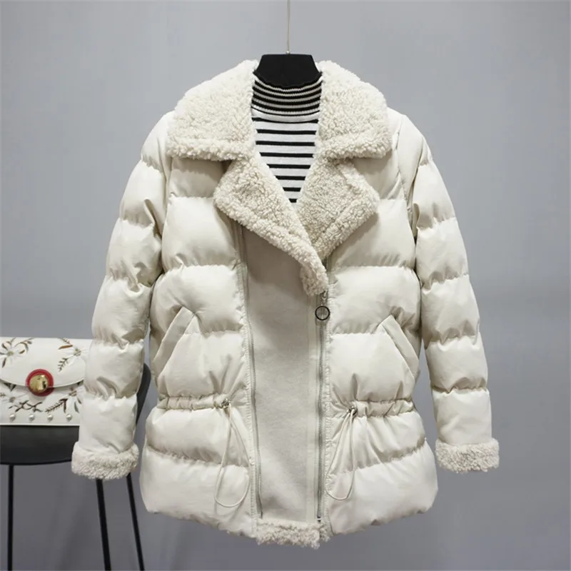 Роскошная дизайнерская брендовая парка для женщин, Модная хлопковая стеганая куртка с отложным воротником, толстое теплое зимнее женское пальто из овечьей шерсти