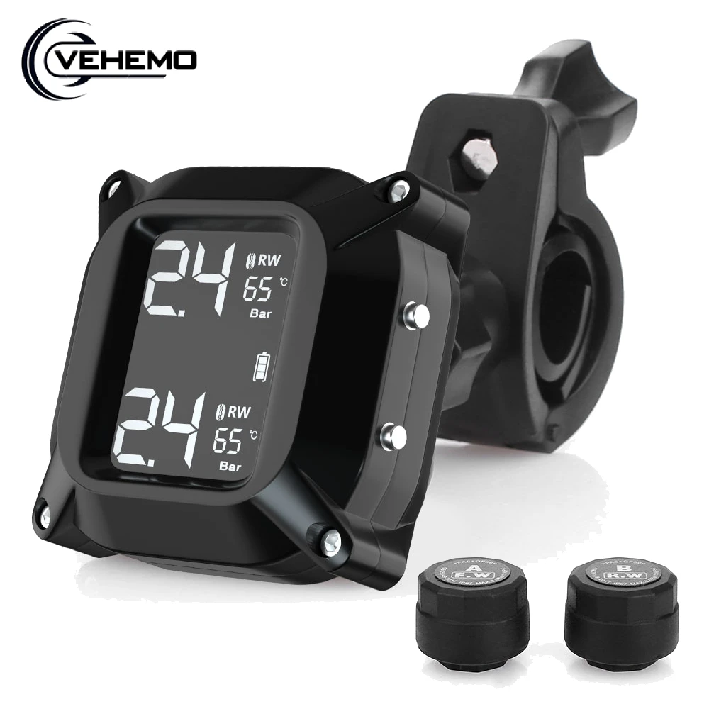 

Motorcycle TPMS Tire Pressure Wireless Monitor External Pressure Sensors with 2 External Sensors 5V Real time Monitor