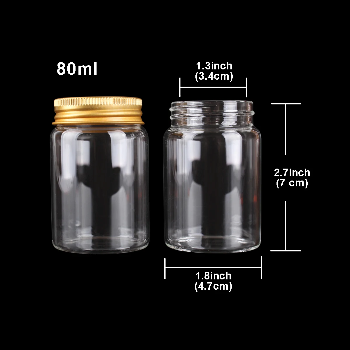 12 pieces 80ml 47*70*34mm Glass Bottles with Golden Aluminum Caps Spice Bottles Pill Container Candy Jars Vials for Wedding Gift 2