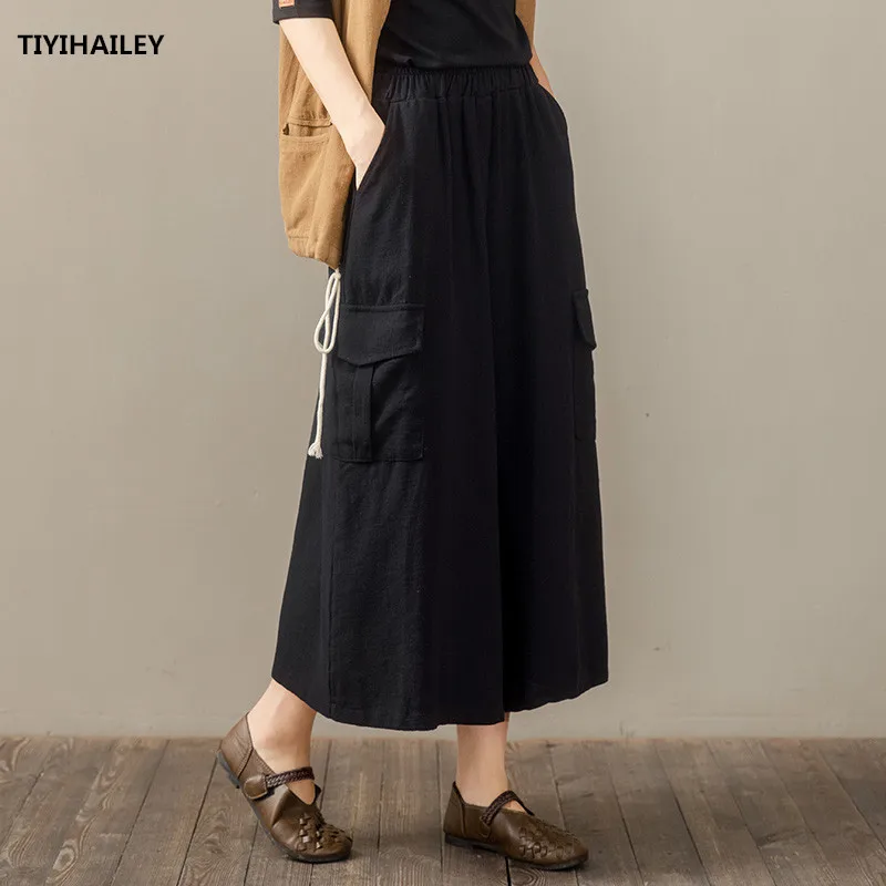 TIYIHAILEY Free Shipping 2020 Long Maxi A-line Skirts For Women Elastic Waist Autumn And Spring Cotton Linen Skirts With Pockets jetshark outdoor hiking lightweight waterproof reusable rain coat packable jackets pvc anti rainstorm rain coat with pockets