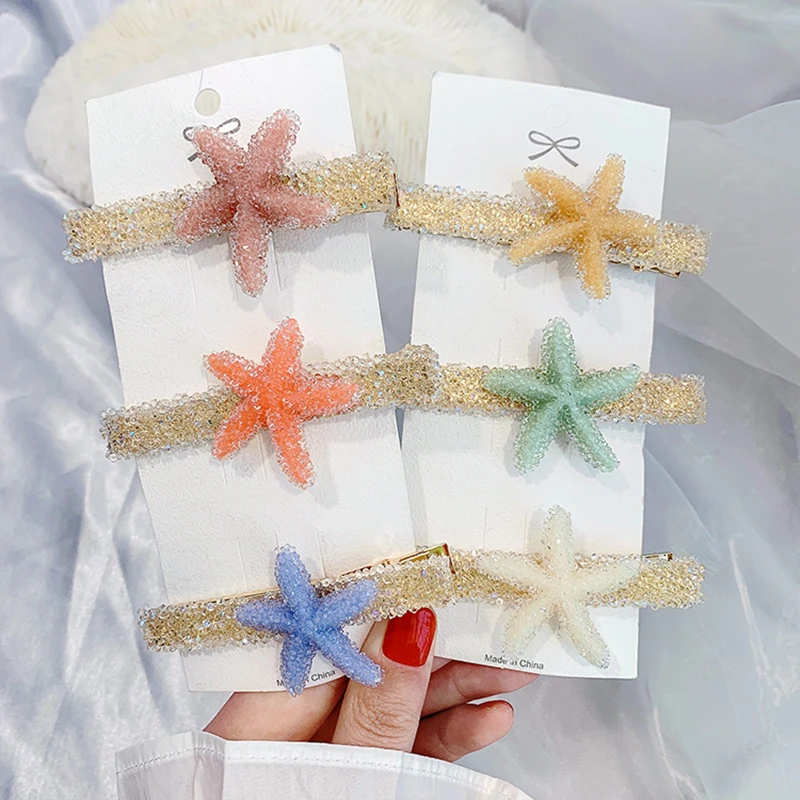 

1Pcs PElegant Crystal Shiny Barrettes Full Rhinestone Starfish Hair Clip Long Duckbill Side Clip Girl's Bangs Headdress Hairpin