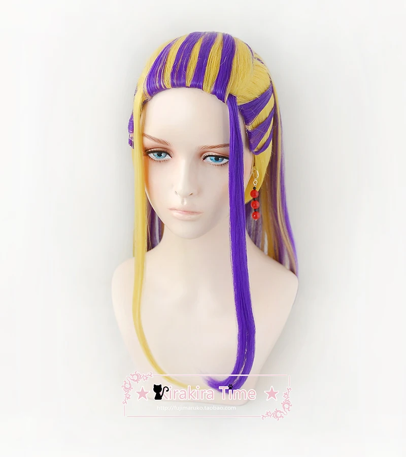 Wakasa Imaushi Wig Anime Tokyo Revengers Senju Cosplay Waka Golden Purple Highlights Hair Earrings Heat Resistant Wig + Wig Cap Women's Costumes