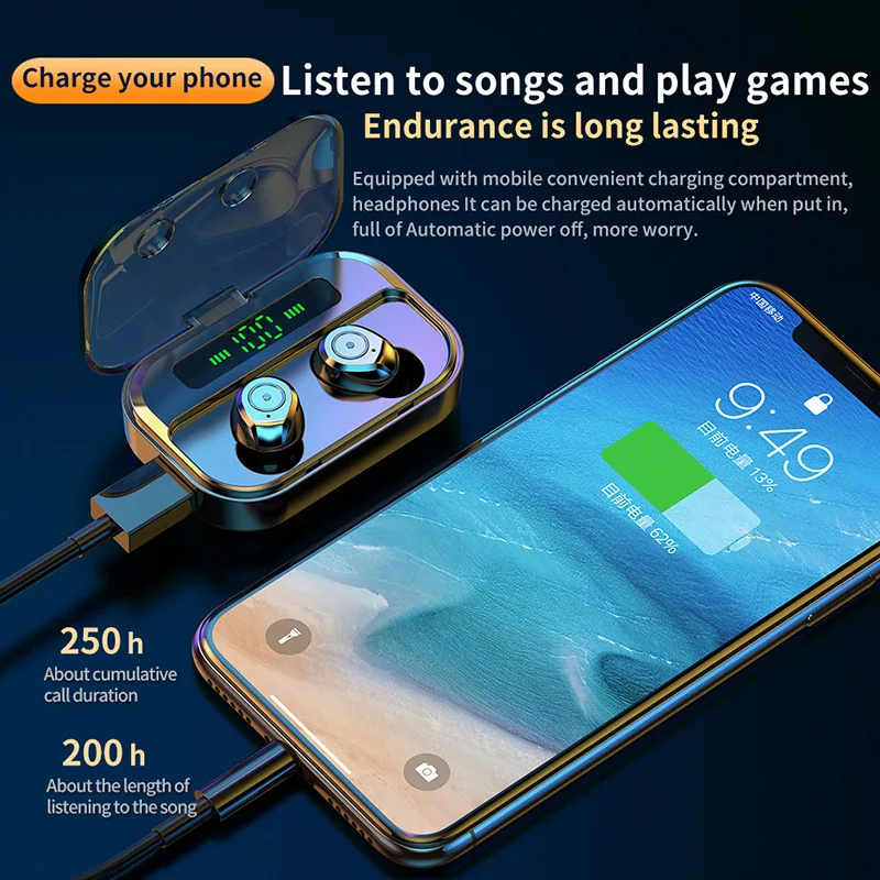 M7S TWS Bluetooth 5,0 наушники, беспроводные наушники, стерео игровая гарнитура с микрофоном, мини наушники 1500 мАч, зарядная коробка для телефонов