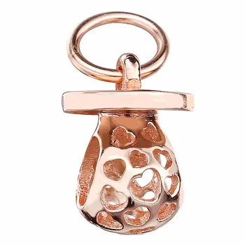 

New 925 Sterling Silver Bead Charm Openwork Rose Gold Harmonious Hearts Pacifier Pendant Beads Fit Bracelet Diy Jewelry