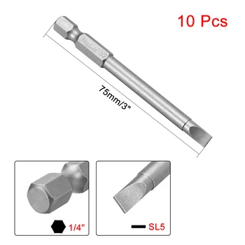 

uxcell 10 Pcs 5mm Slotted Tip Magnetic Flat Head Screwdriver Bits, 1/4 Inch Hex Shank 3-inch Length S2 Power Tool