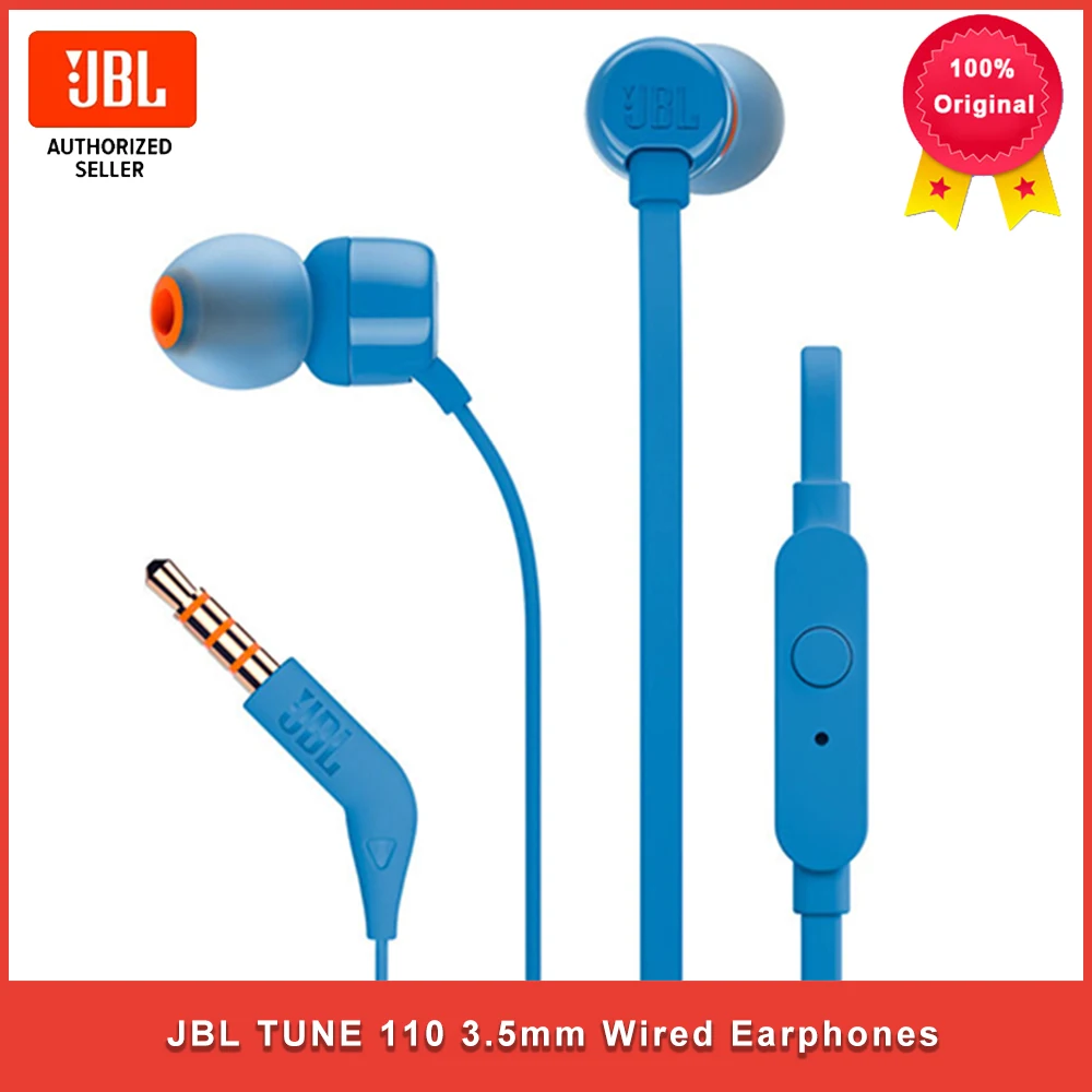 Jbl T110 3.5mm Wired Earphones Stereo Music Deep Bass Earbuds Headset