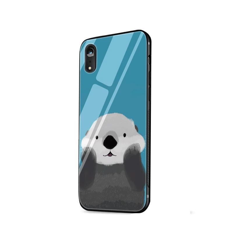Чехол для мобильного телефона из стекла ТПУ для iPhone 5 5S 6 6s 7 8 Plus X XR XS Max Shell Cover Animal Otter защита