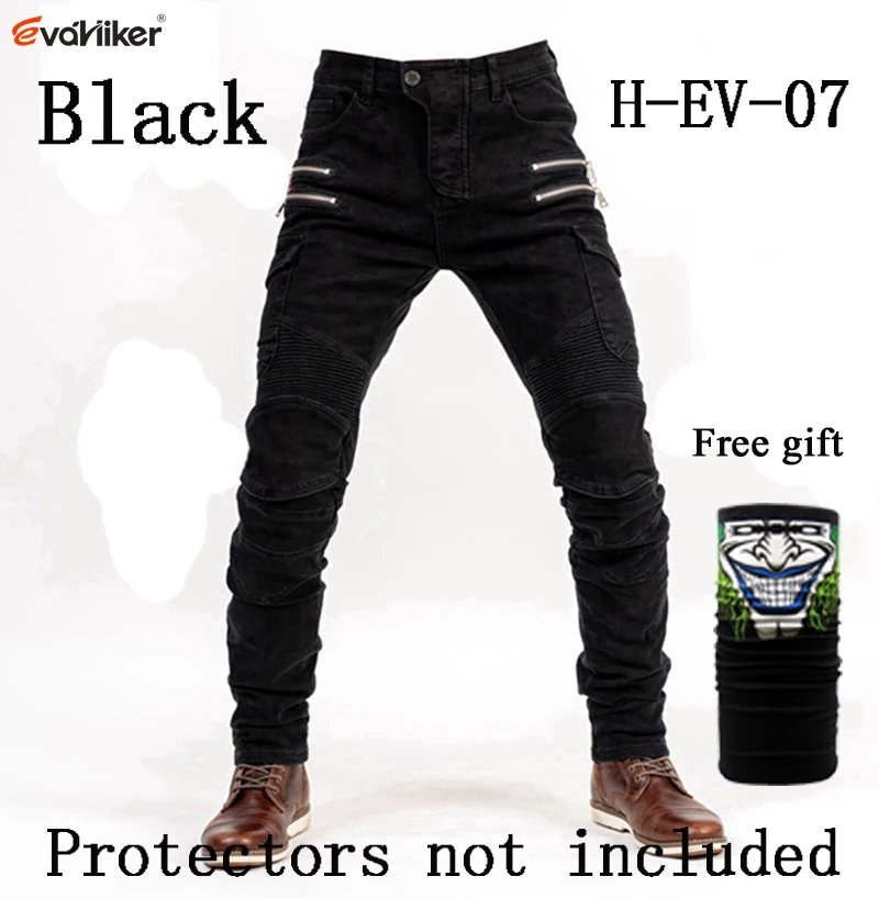 New Khaki Black Blue Motorcycle Pants Men Moto Jeans Zipper Protective Gear Motorbike Trousers Motocross Pants Moto Pant - Цвет: H-EV-07 All Black O