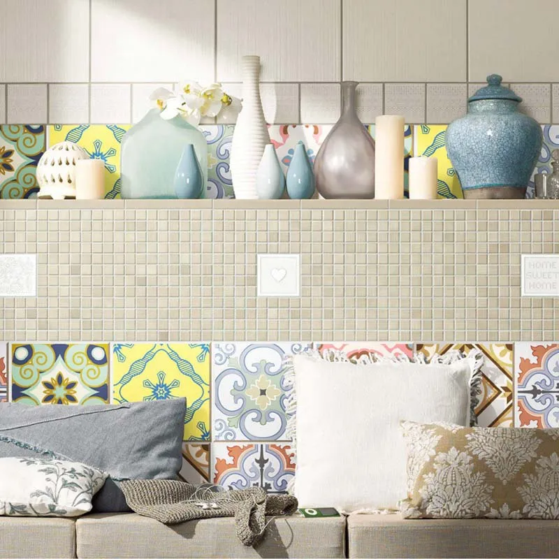 

Tile Stickers Set 20 units Square Waterproof Simple European Style Easy Peel and Stick for Kitchen Bathroom Floor Wall Home