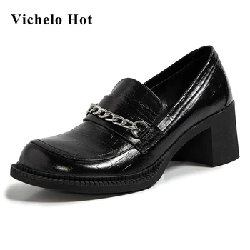 

Vichelo Hot 2020 autumn recommend British style round toe high heel chain decoration beauty lady daily wear cozy women pumps L15