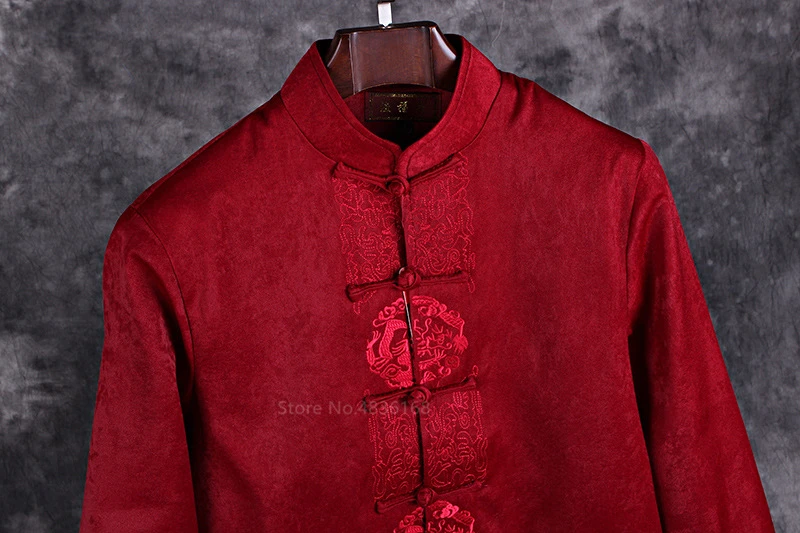 Традиционная китайская одежда для мужчин Emboridery Tang костюм длинный рукав красный китайский стиль рубашка Кунг-фу одежда на год