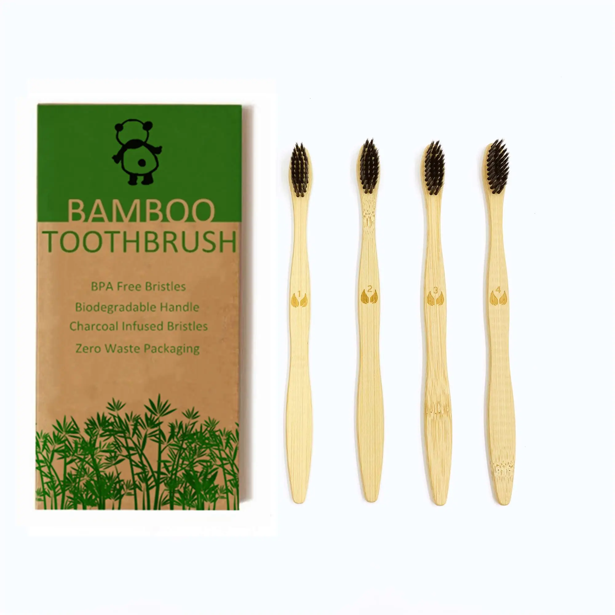 ExiuBro Vegan Free Bamboo Toothbrush Natural Toothbrush Pack of 4 Eco Friendly Toothbrushes with Soft BPA 3