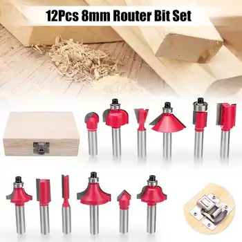 

12 Pcs/Set 8mm Tungsten Carbide Shank Router Bit Set Wood Cutter Tool Set Milling Wood Cutters Router Bit Set for Woodworking