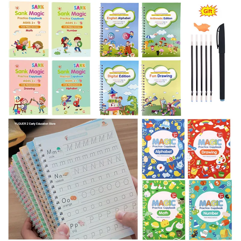 4 книги/набор волшебных тетрадей многоразовые детские игрушки для письма