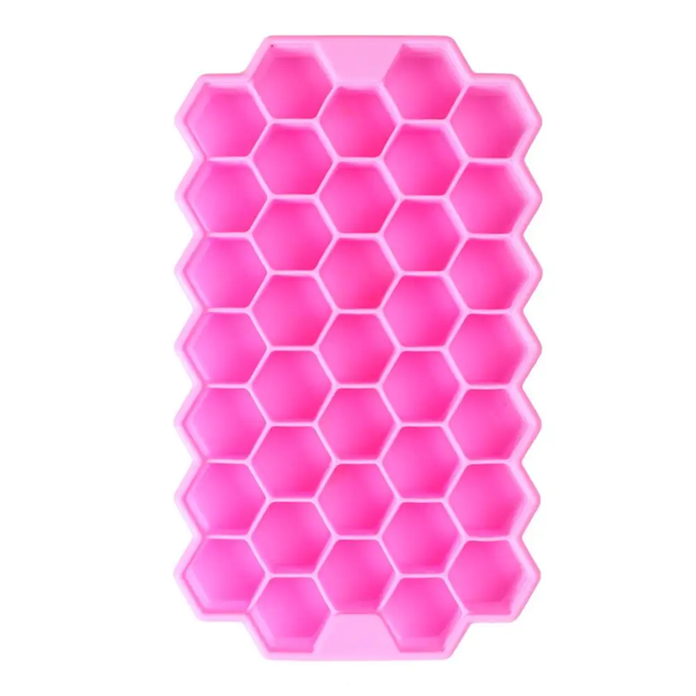 Pink TPFOCUS 37-Grid Food Grade Silicone Ice Cube Mold with Cover Honeycomb Ice Tray DIY Creative Small Ice Cube Mold Kitchen Tools - Цвет: Pink