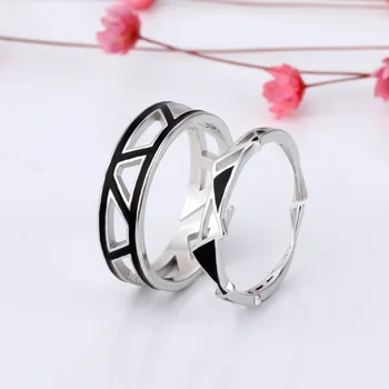 

BUDROVKY Hot Sale New 925 Sterling Silver Fashion Personality Prismatic Couple open Ring Simple Black Hollow Corner Jewelry