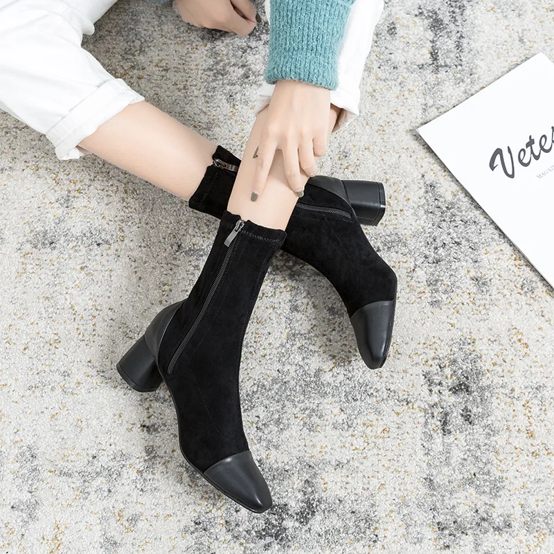 

Martin Boots Women's British-Style 2019 New Style Summer Versatile Square Head Chunky-Heel INS Elasticity Thin Boots Spring And