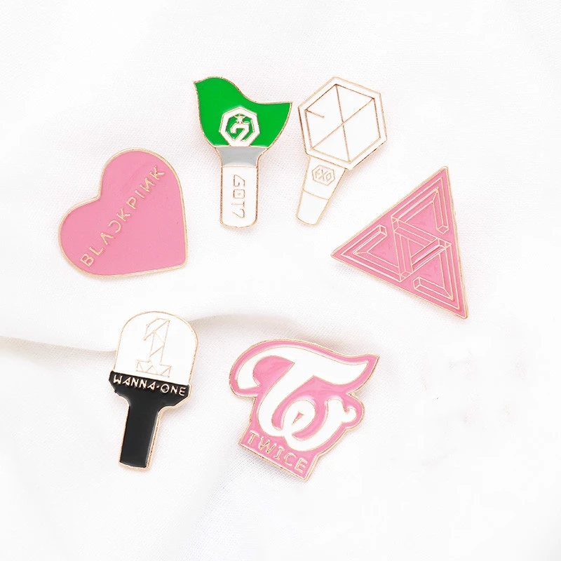 Kpop Star Group Brooches Lightstick Pins Twice Exo Got7 Wanna One Seventeen Logo Badge Jewelry Accessories Fan Gift Stationery Set Aliexpress