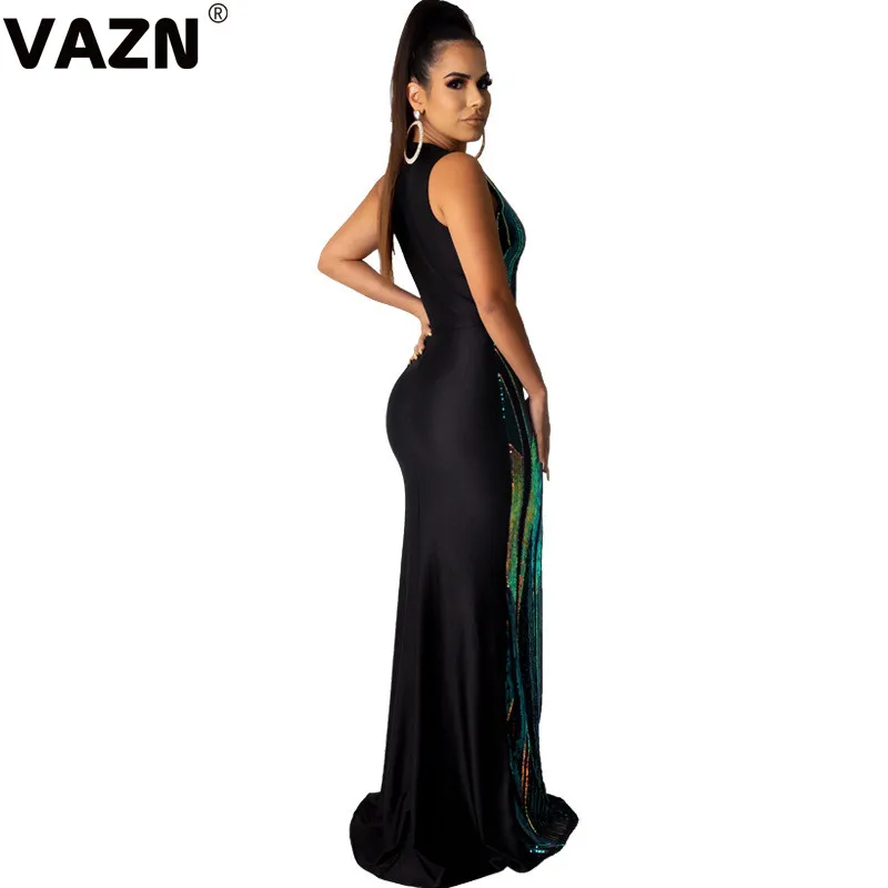 VAZN England Style Spring New Print Club Sexy Women lace Long Dress Lady Halter-Neck SleeveLess High Street Bodycon Dress