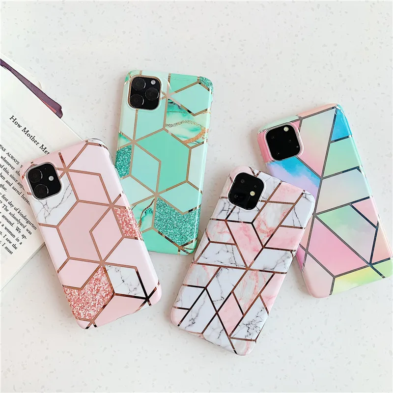 

Electroplated Marble Case for iPhone 11 Pro Max Soft Silicone Phone Case for iPhone XR XS 6 7 8 Plus Cover Laser Holo Chrome