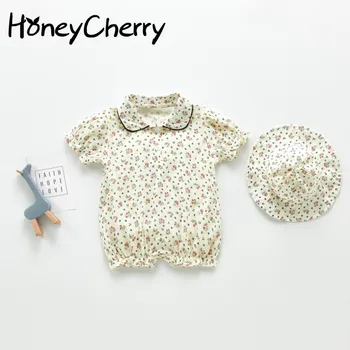 

Summer Baby Girl's Short Sleeve Bodysuit Cotton Skirt With Fart Fresh Hat And Climbing Clothes Baby Bodysuit