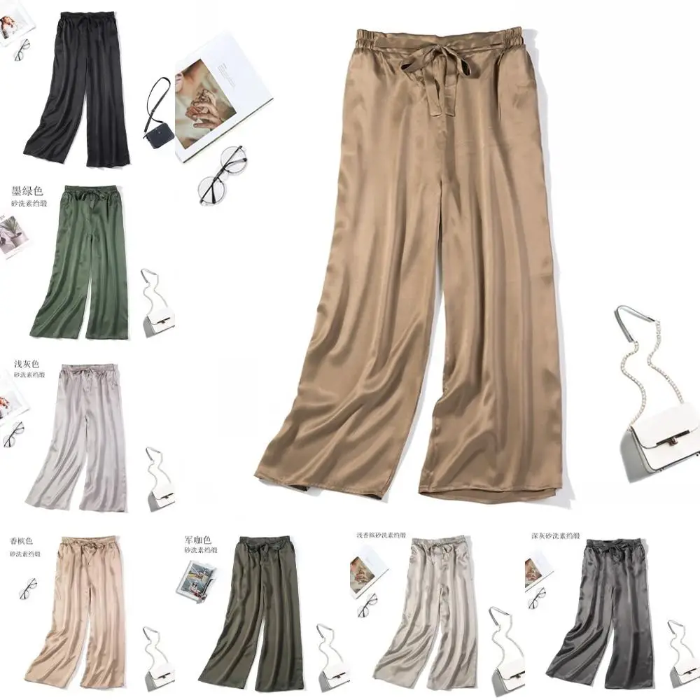 Women's 100% Pure Silk Loose Long Pants Trousers one size black navy JN011 Women's 100% Pure Silk Loose Long Pants Trousers one size black navy JN011