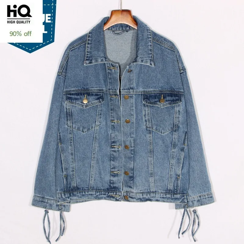 

Autumn Women Denim Coats Boyfriend Style Loose Side Zip Jeans Jacket Tops Single Breasted Flare Sleeve Bomber Jaqueta Feminina