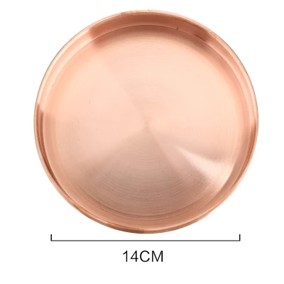 14cm rose gold Розовое золото, органайзер для ювелирных изделий, лоток, скандинавский Медный Круглый лоток для хранения, офисный Настольный металлический органайзер, лоток, золотой десерт, сахарная тарелка - Цвет: 14cm rose gold