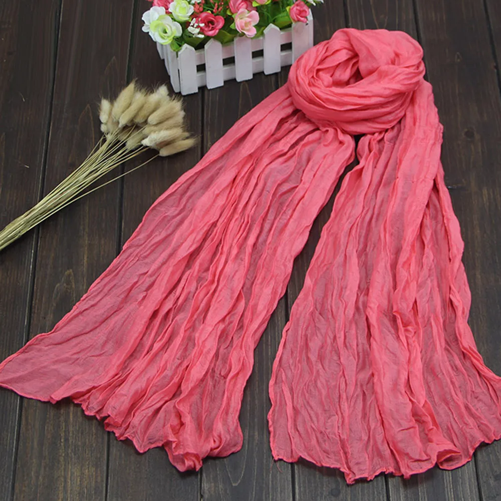 16 цветов, женский длинный шарф, мягкая тонкая упаковка, шарфы, винтажные, хлопок, лен, большая шаль, хиджаб, элегантный, Одноцветный, многоцелевой@ A