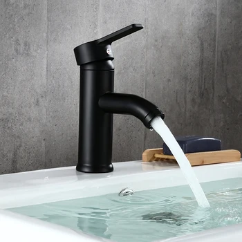 

Stainless Steel Bathroom Basin Faucet Single Handle Cold and Hot Water Mixer-S