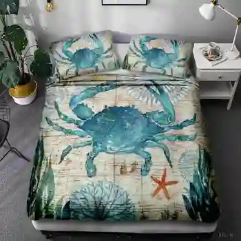

3D Sea Life Duvet Cover Set Shell Crab Starfish Print Microfiber Bed Linen Set for Boys Girls Queen King Double Bedding
