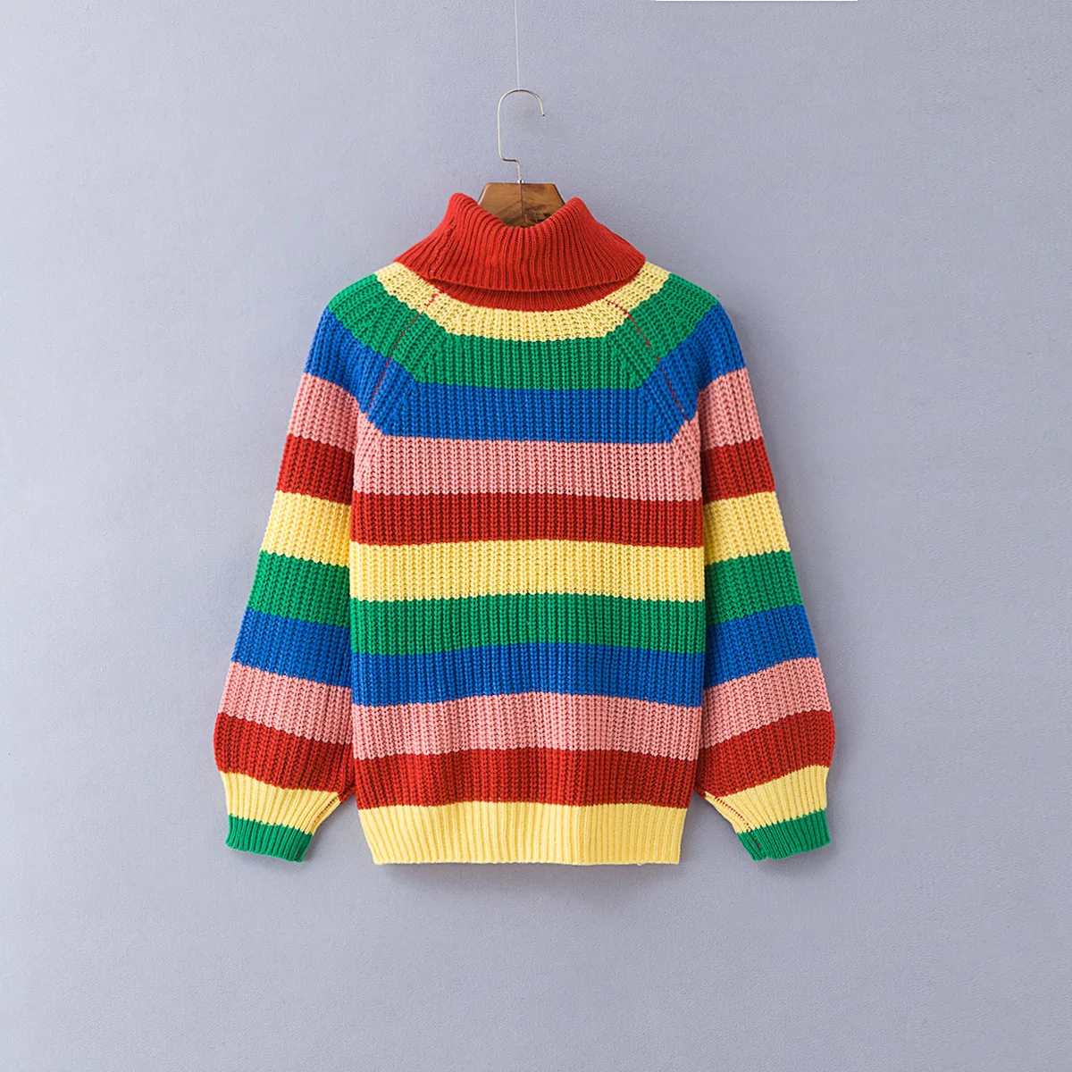 Woherb, свободный Зимний толстый пуловер с высоким воротом, женский Harajuku Радужный свитер, повседневный полосатый трикотажный джемпер, Sueter Mujer - Цвет: Многоцветный