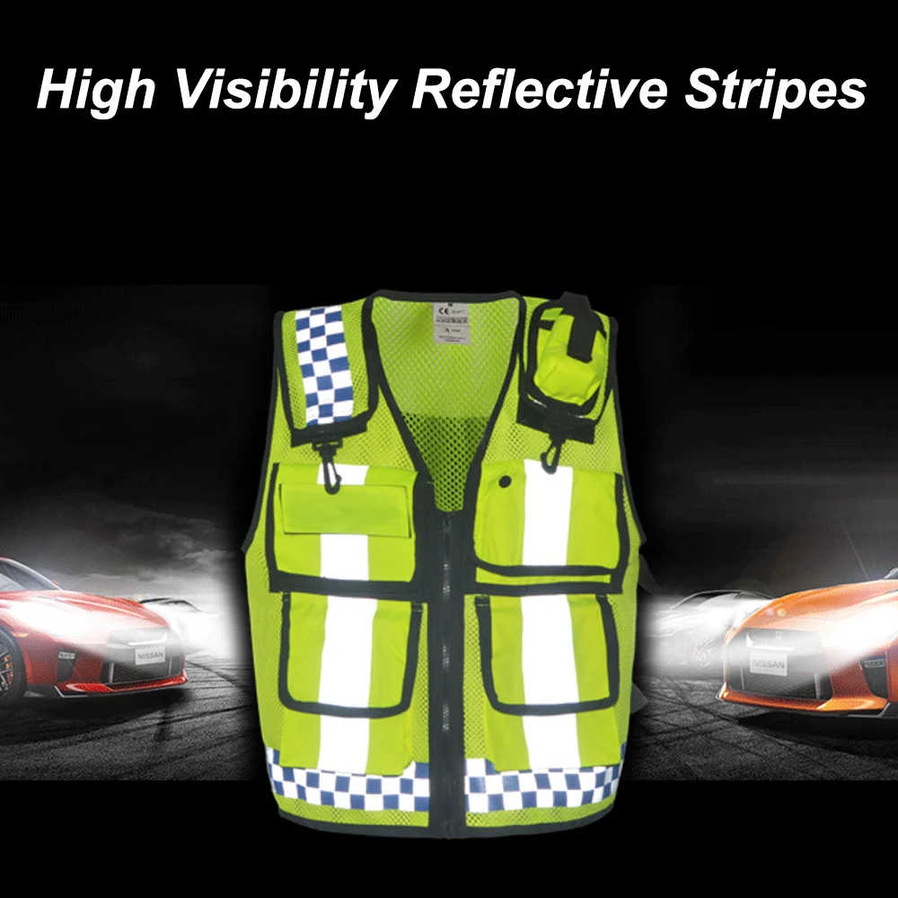 

High Visibility Reflective Men Women Breathable Safety Vest with Pockets Traffic Protective Workwear