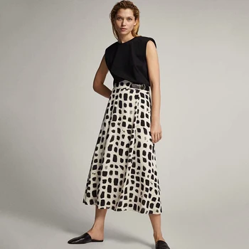 

MD 2020 Boho Style Print Sashes Skirt Women Summer High Waist Pleated Skirt Lady Vintage Casual Skirt Bottoms Female Ropa Mujer