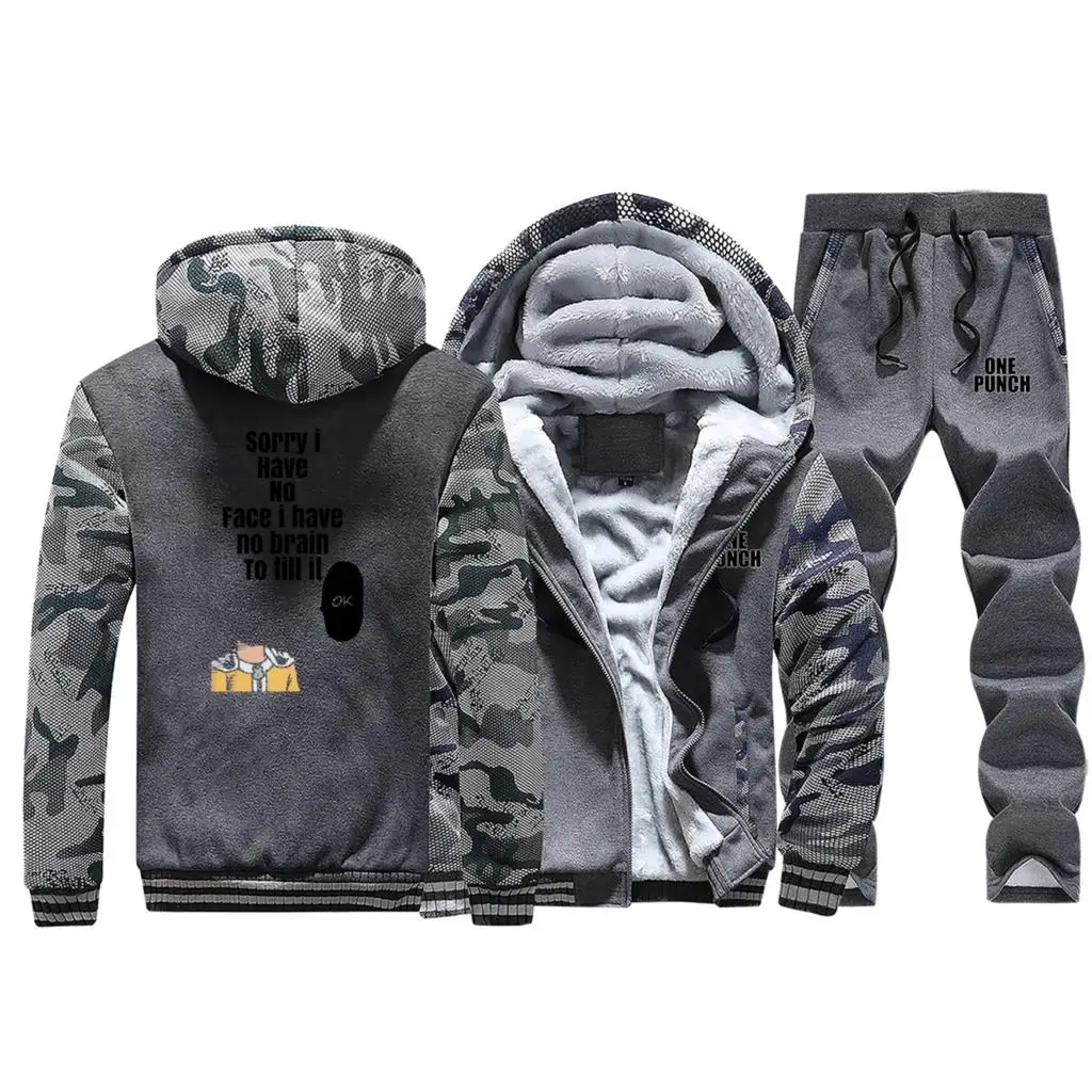 Dark Gray 1 Мода японского аниме One Punch Man Saitama Camo Толстовка толстовки+ брюки комплекты из двух предметов один удар флис спортивная одежда спортивные штаны - Цвет: Dark Gray 1