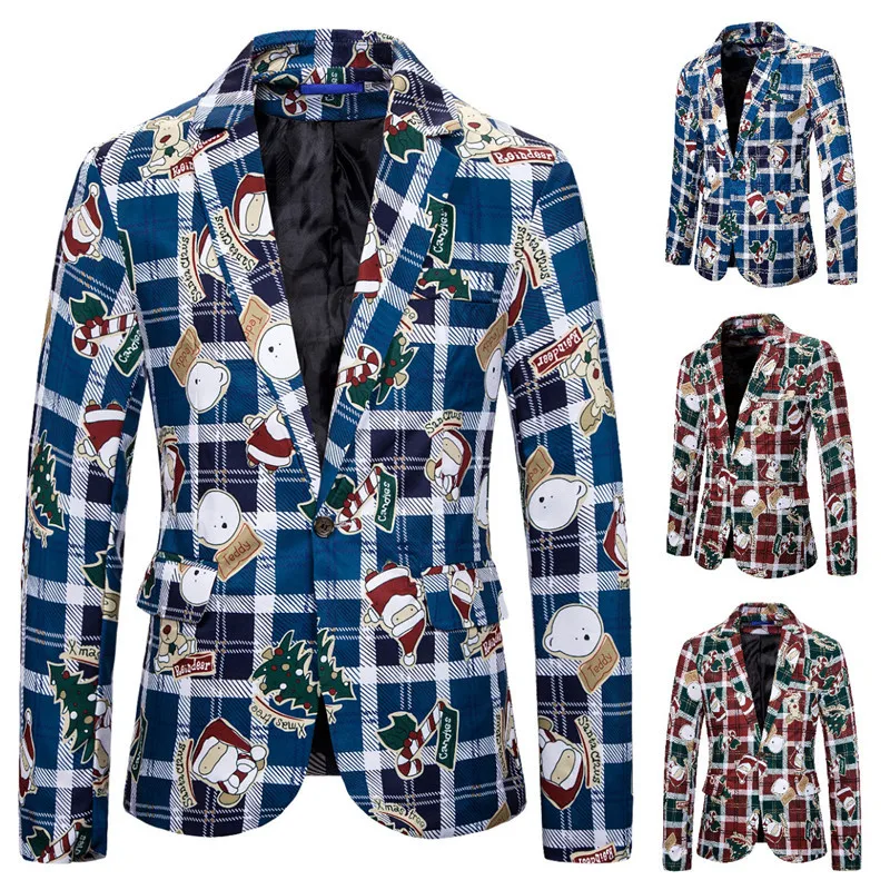 

[Code] European One-Button Suit Santa Claus Printed Suit Formal Dress Costume X965