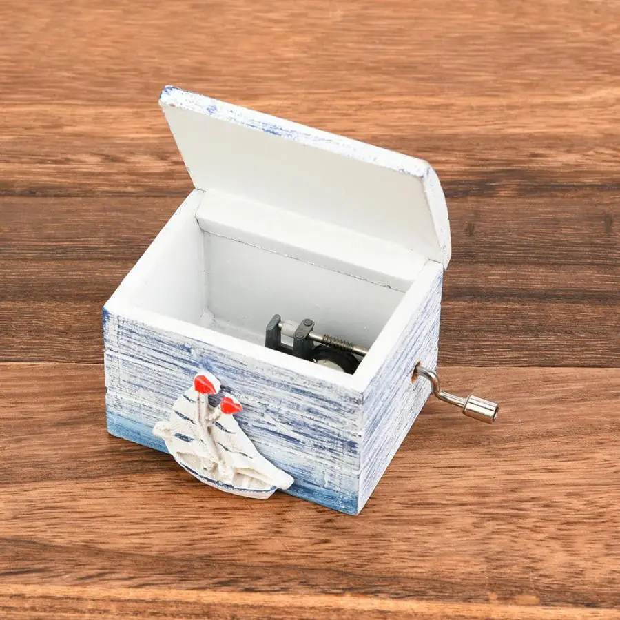 Hand-Cranking Wooden Music Box Mediterranean Style Home Decor Kids Musical Toy Gift Living Room Decoration Christmas Gifts