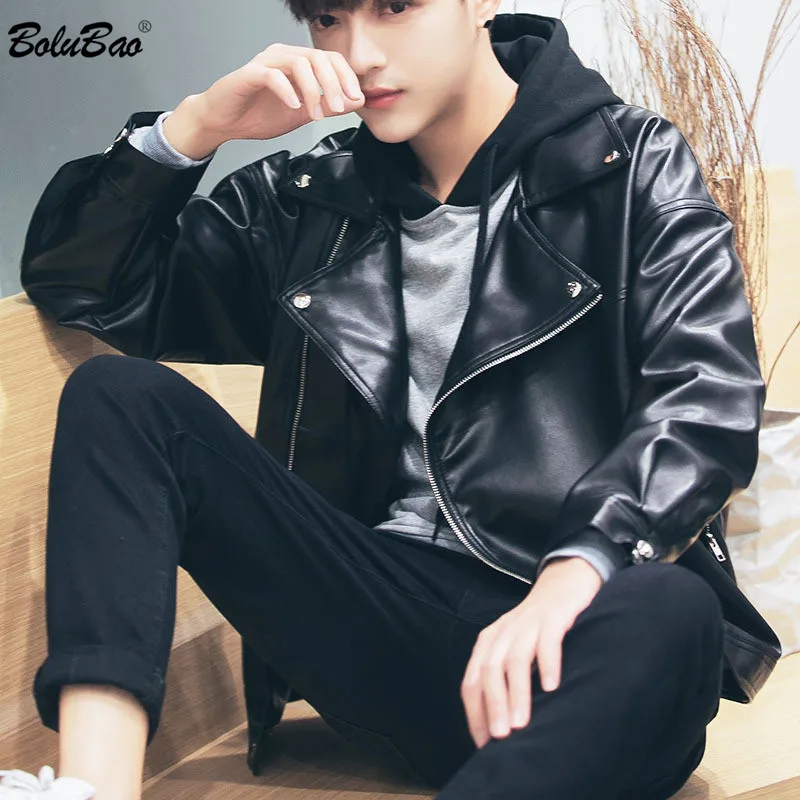 

BOLUBAO Men's Business PU Leather Jackets Autumn New Men Locomotive Leather Coats Male Standing Collar Faux Leather Jacket