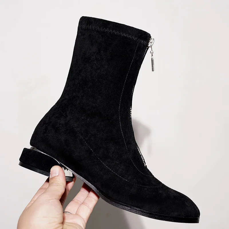

Boots Autumn and Winter 2019 New Front Zipper Frosted Rough Heel Short Boots Wild Boots Large Size 41-43 Winter Boots Women