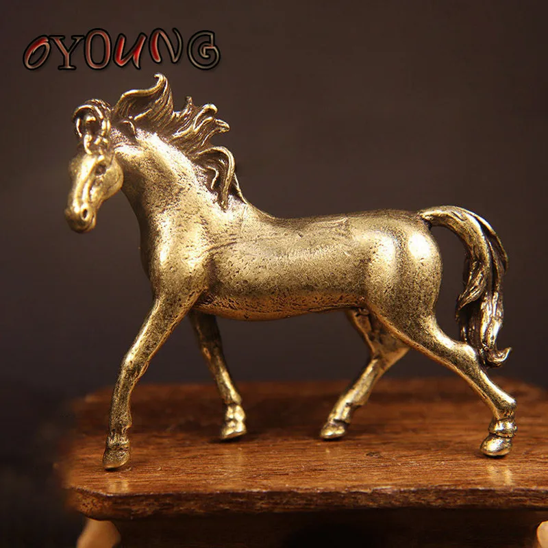 Pure Copper 12Zodiac Solid Horse Feng Shui Ornaments Vintage Bronze Running Horses Statue Miniatures Figurines Desk Decorations