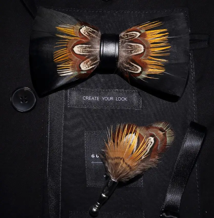 Ricnais брендовая дизайнерская мужская мода перо брошь для галстука-бабочки набор Регулируемый формальный галстук бабочка Свадебная вечеринка с подарочной коробкой