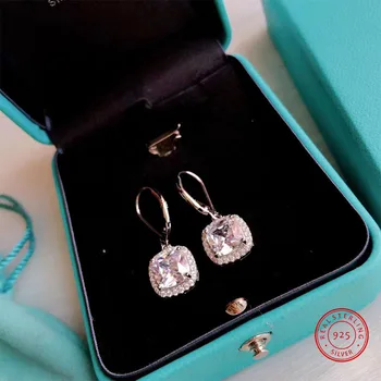 

925 sterling silver geometric square earrings for women 2020 korean style women fashion star crystal wedding earrings gifts