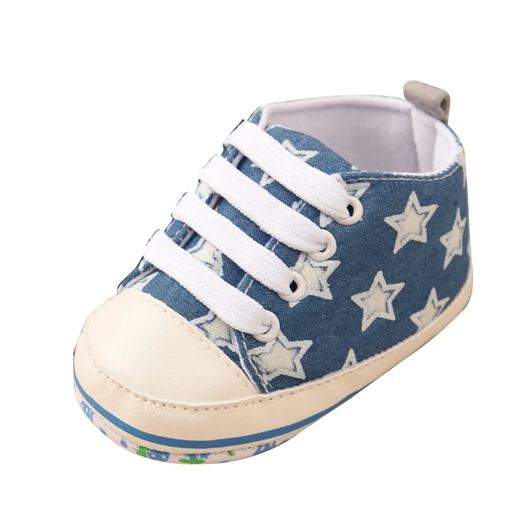 1 пара, детская обувь для малышей, Высококачественная джинсовая Бандаж с принтом звезд, парусиновая нескользящая обувь, обувь для новорожденных, Blue11 sapato bebe