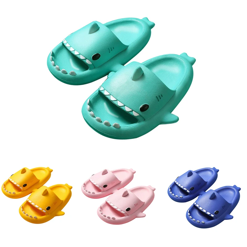 Zapatillas divertidas de verano para niños, zapatillas antideslizantes en forma de tiburón para el hogar, zapatos de playa, 2021