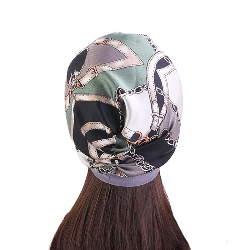 Fashion Stretch Turban Cap Simulation Silk Muslim Hat Sleeping Hat Chemotherapy Cap Retro Print Bandanas Headwear Elegant Hijab