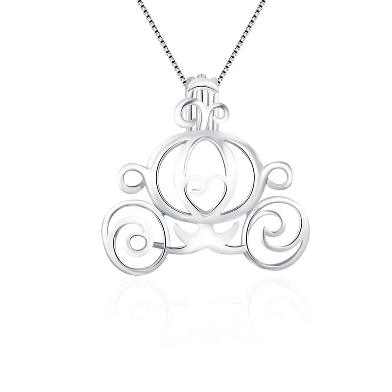 CLUCI 3pcs Silver 925 Romantic Pumpkin Cart Pearl Locket for Necklace Women Sterling Carriage Cage Pendant SC026SB | Украшения и